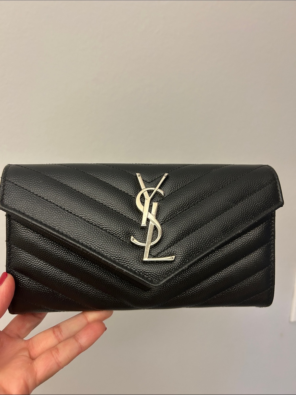 Cassandre YSL Monogram Large Flap Wallet in Grained Leather, Black